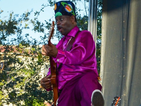 Lil' Ed of Lil' Ed and the Blues Imperial performs at the Bradenton Blues Festival Saturday, December 6 along the Riverwalk.   (December 06, 2014) (Herald-Tribune staff photo by Rachel S. O'Hara)