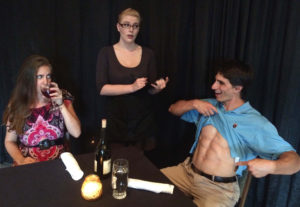 From left, Grace Vitale, Lauren Ward and Joe Rebella in "Killer Date," one of the short players presented by Starlite Players in the collection "Skirting the Law." JAMIE BUTRUM PHOTO/STARLITE PLAYERS