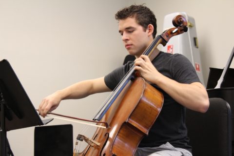 Sarasota Music Festival student Daniel Tavani focuses on a Beethoven sonata he is playing for a coach in a master class. DAHLIA GHABOUR PHOTO.
