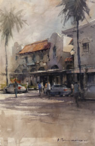 A watercolor painting of the DeMarcay Hotel by Vladislav Yeliseyev is part of the second annual SRQ Plein Air Painters Exhibition. COURTESY PHOTO
