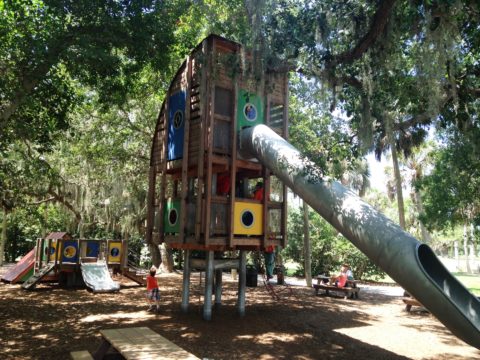 The David F. Bolger Playspace at The Ringling has the best slide in town.  PHOTO BY KIM DOLEATTO