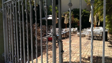The lock on the gate leading to the patio of Roast. STAFF PHOTO / WADE TATANGELO