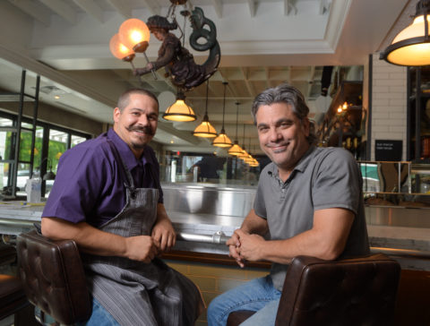 Veronica Executive Chef Mark Majorie, left, and owner Mark Caragiulo at Veronica Fish and Oyster. (STAFF PHOTO / DAN WAGNER)
