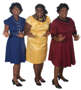 From left, Neyce Pierre, Tarra Conner jones and Ariel Blue are featured in "How I Got Over: A Tribute to Mahalia Jackson" at the Westcoast Black Theatre Troupe. DON DALY PHOTO/WBTT