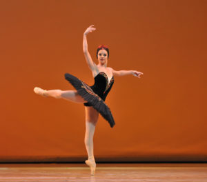 Viengsay Valdes, prima ballerina of the Ballet Nacionale de Cuba, balancing in attitude position.