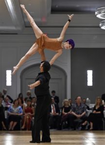 Erica Luna and Georgia Ambarian perform an exhbition at the Florida State Dancesport Championships. / STAFF PHOTO Thomas Bender
